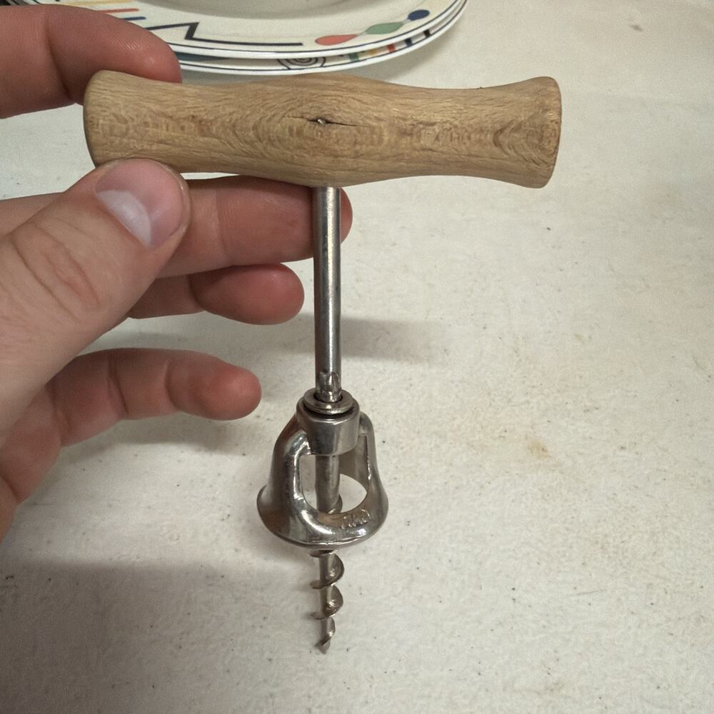 Vintage Wooden Handle Bell Corkscrew Wine Bottle Opener Made in Italy